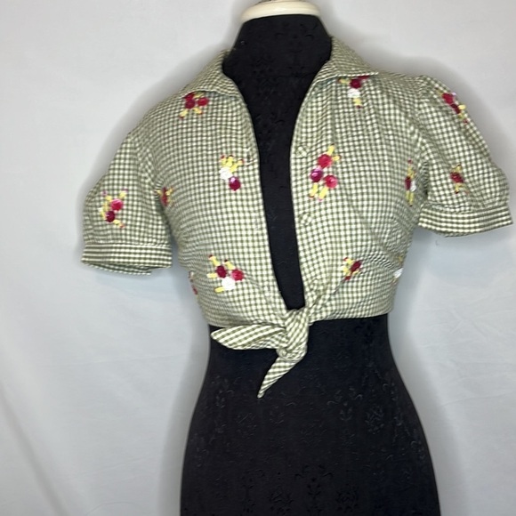 LPA Gingham Green Sequin Top Size XS - Picture 4 of 9